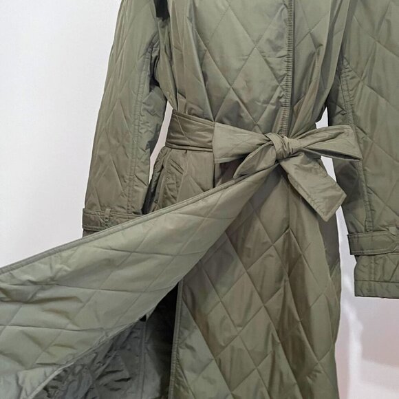 NWT REBECCA MINKOFF OLIVE GREEN QUILTED BELTED TRENCH COAT RM-551 - L - Picture 6 of 13
